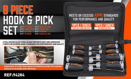 Durable 8-Piece Pick and Hook Set for Oil Seal and O-Ring Removal - Features CR-V Steel, Non-Slip Grip, and Variety of Shapes