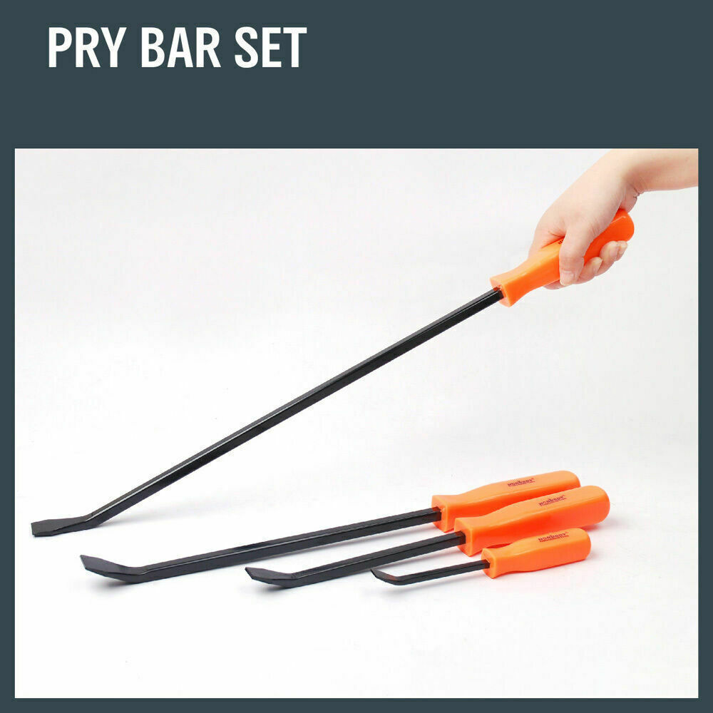 Horusdy 4-Piece Heavy Duty Steel Pry Bar Set in Sizes 4, 7, 12, and 17-1/2 inches - Durable and Reliable for Mechanical and Automotive Tasks