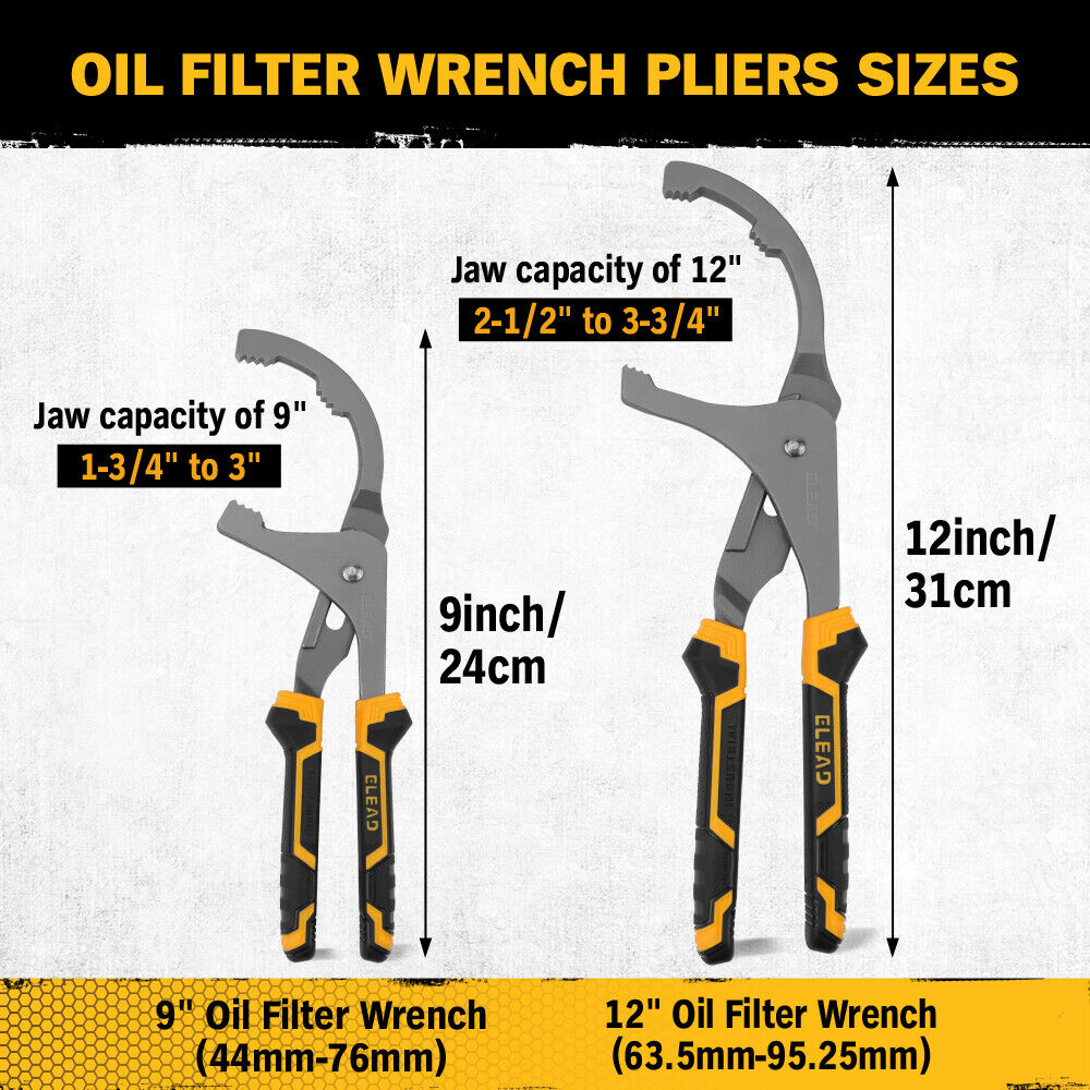 ELEAD 9 and 12-inch Adjustable Oil Filter Wrenches with Forged Carbon Steel and Ergonomic Grips for Efficient Auto Repairs