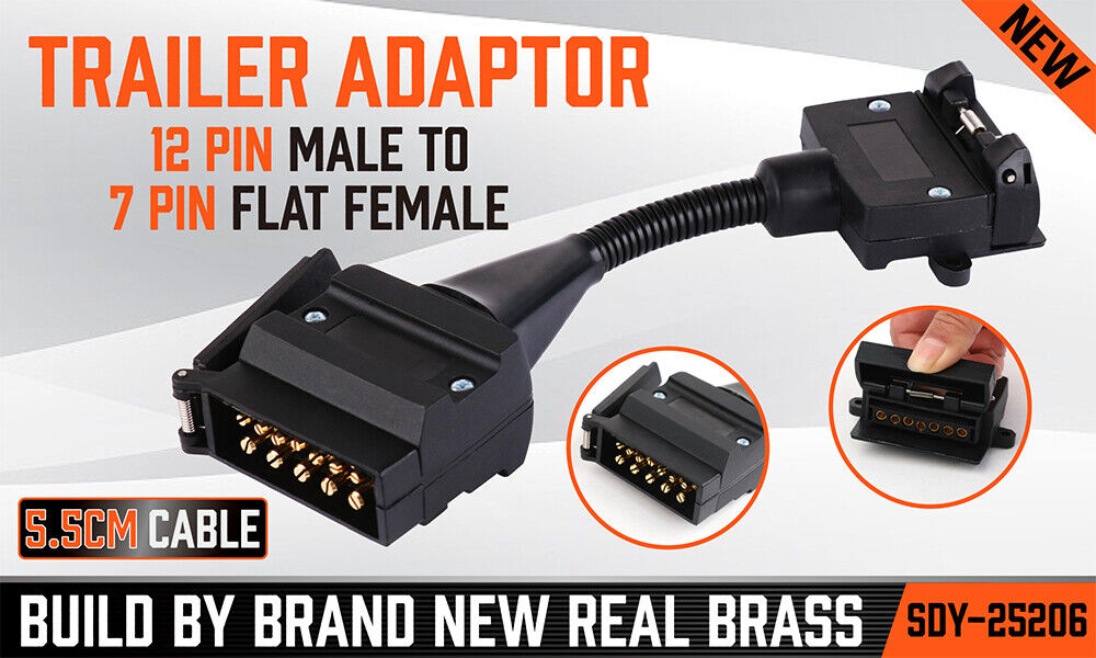 7 Pin to 12 Pin Trailer Adapter - Flat Female Socket to Male Plug Conn ...