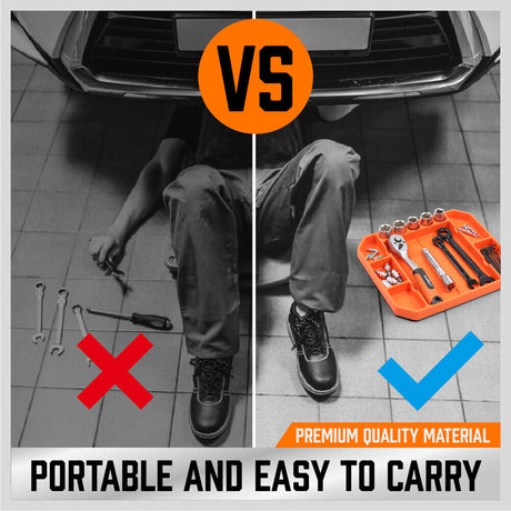 Set of three non-slip, flexible silicone tool trays in different sizes for organizing parts and tools in a workshop.