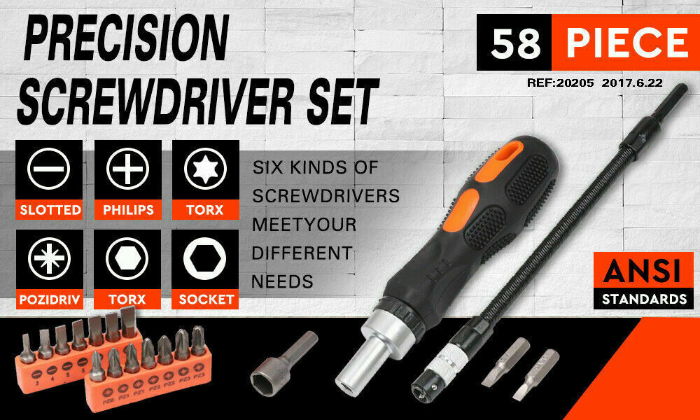 Comprehensive 58-Piece Ratchet Screwdriver and Bits Set with Nut Drivers, Multiple Adaptor Tips, and Flexible Extension for Versatile Use