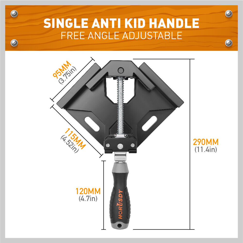 Durable aluminum alloy 90-degree corner clamps with quick-release adjustable jaws.