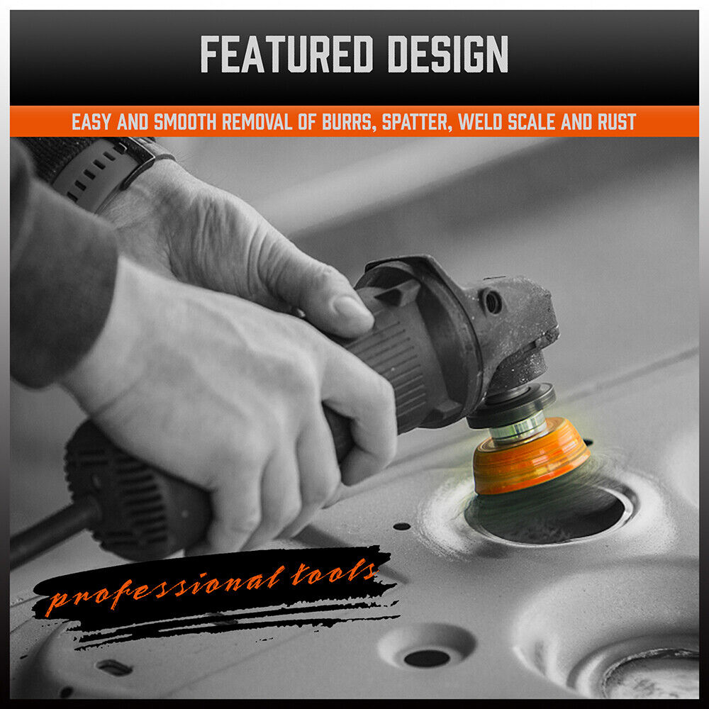 4-inch heavy-duty steel wire wheel cup brush for rust removal and surface preparation, compatible with M14 angle grinders