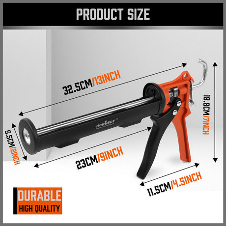 HORUSDY 9-Inch Heavy Duty Caulking Gun, Metal Barrel, 360-Degree Rotating Handle for Precision Sealing