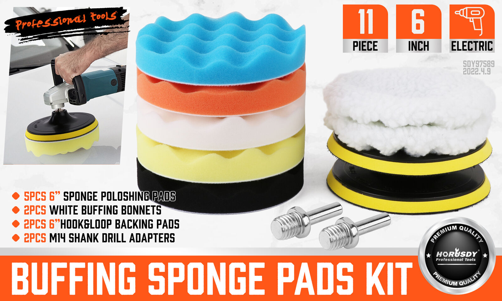 Comprehensive 11-Piece 6-Inch Buffing, Waxing, and Polishing Pad Kit with Wool and Sponge Pads for Car Detailing