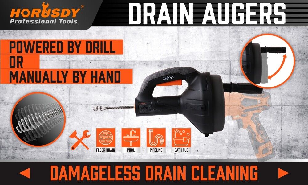 Efficient Drain Auger Drain Cleaner Unblocker - 7m Cable for Kitchen, Bathroom Sinks, Bathtubs, Showers, and Pipes