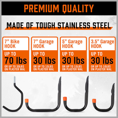 Robust 12-Piece Steel Wall Mount Hook Set for Organizing Tools, Sports Equipment in Garages and Sheds