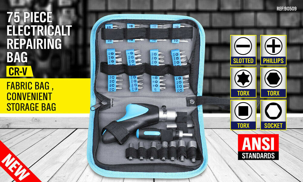 Comprehensive 75-Piece Precision Screwdriver Set - Ergonomic Handle with Star, Torx, Hex, Philips, and Flat/Slotted Bits for Various Applications