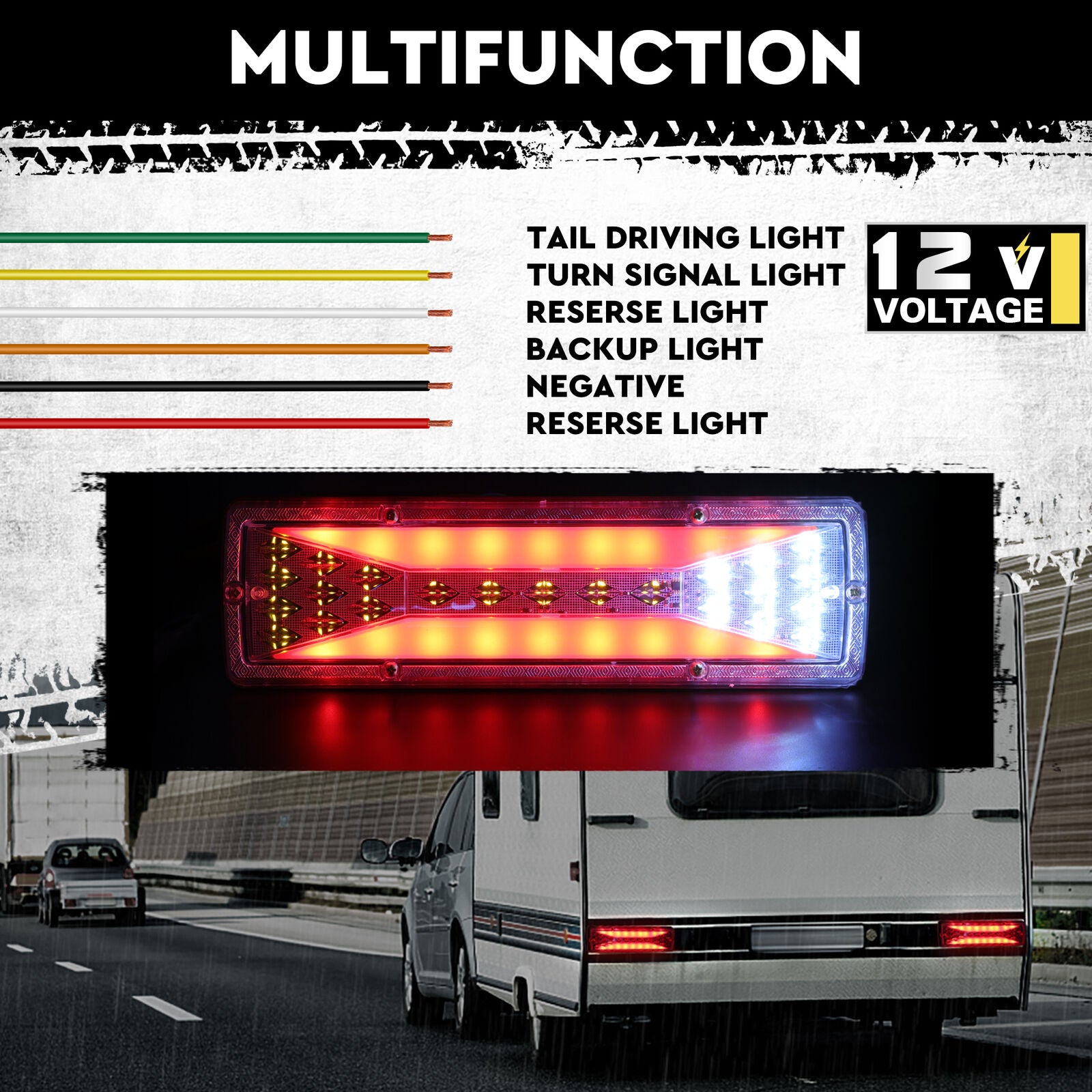 HORUSDY 16 LED Trailer Lights featuring Dynamic Flowing Turn Signal, Brake, Reverse, and Tail Lights with Waterproof IP67 and ADR Compliance