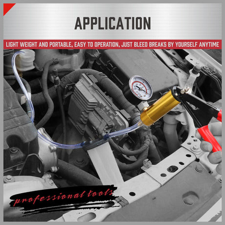 HORUSDY Hand Held Vacuum Pump and Brake Bleeder Kit, featuring Pressure Tester, Vacuum Gauge, and Multiple Adapters for Car and Motorcycle Brake Systems, with 120ML Capacity and Durable Design