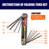 Durable Folding Torx Star Key Set - Chrome Vanadium Steel Construction, T6-T30 Sizes, with Corrosion-Resistant Aluminum Holder