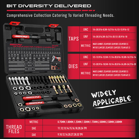 Professional 49-Piece Thread Chaser and Repair Tool Set for Metric, UNC, and UNF Threads - Ideal for Mechanics and DIY Projects