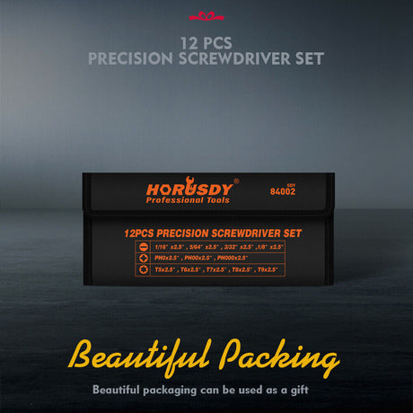 HORUSDY 12-Piece Precision Screwdriver Set, Chrome Vanadium, Magnetized Tips, Non-Slip Handle, Includes Slotted, Phillips, Torx Screwdrivers with Carrying Pouch