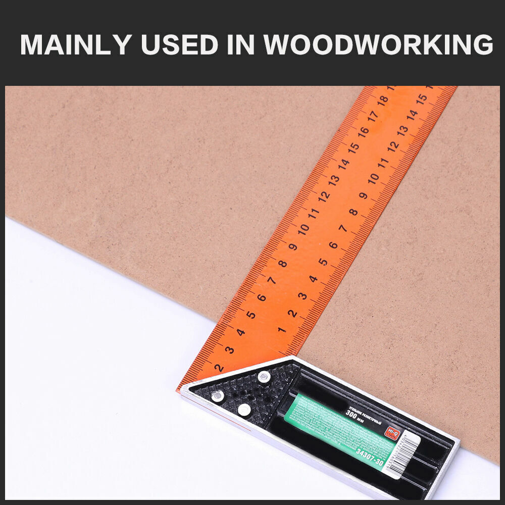 Durable 300mm Triangle Ruler with Etched Scales for Woodworking and Angle Measurement