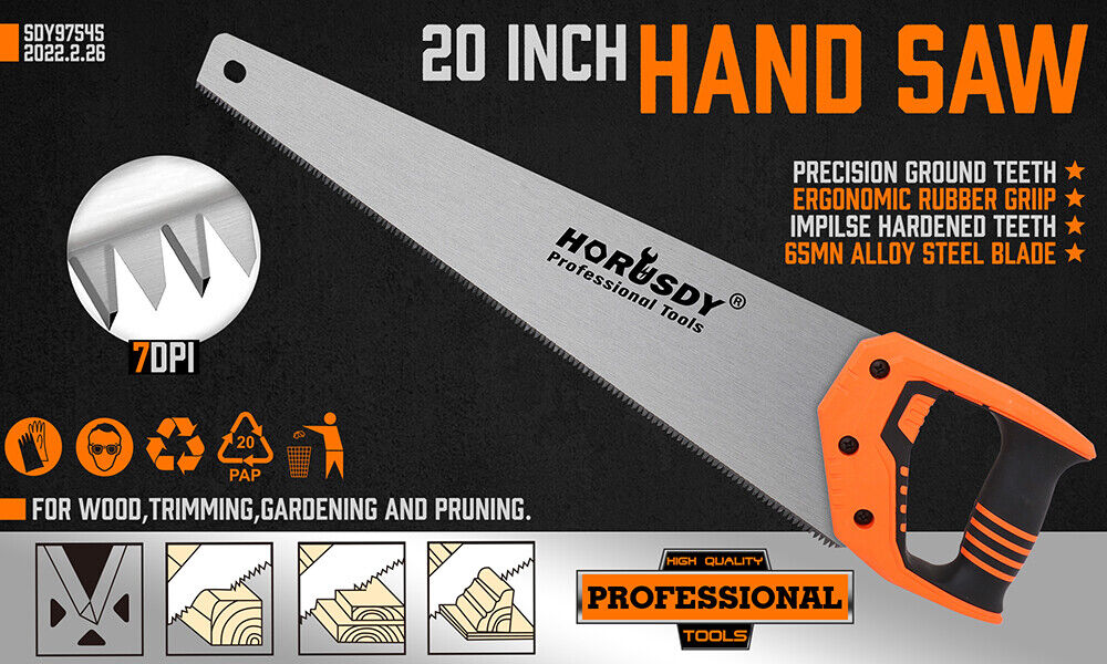 Versatile 20-inch hand saw with triple-ground teeth and ergonomic handle for precision wood and plastic cutting