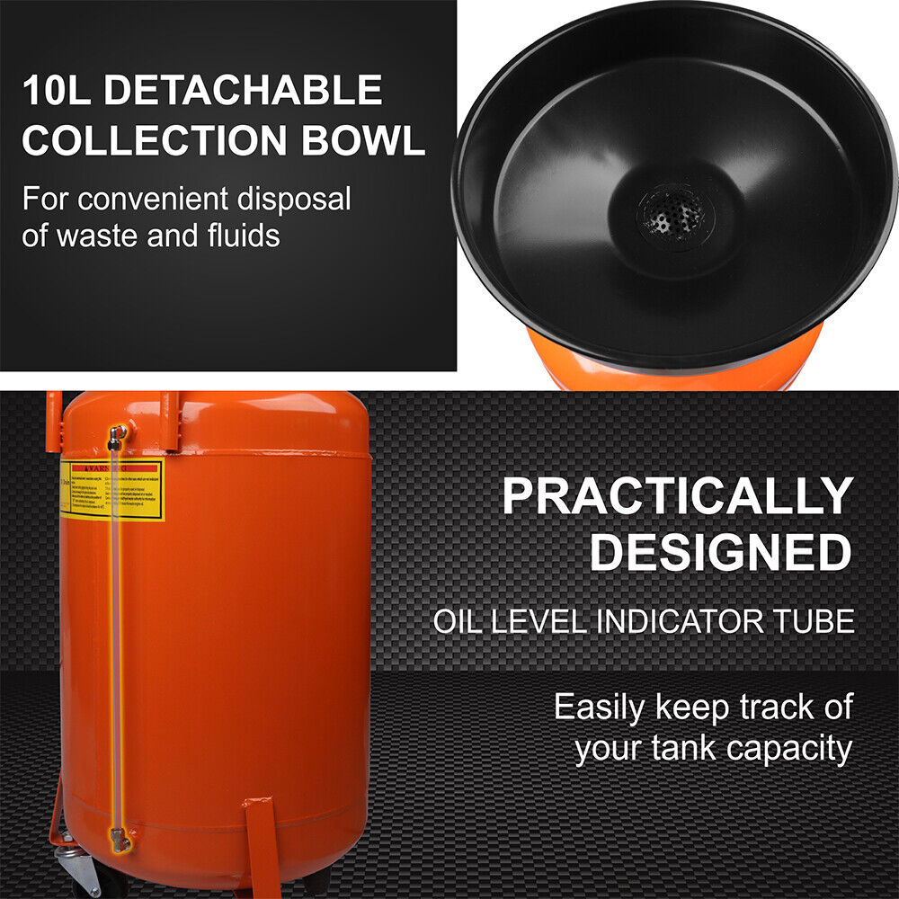 HORUSDY 80L Mobile Waste Oil Drainer with Telescopic Shaft, 90-136cm Adjustable, 10L Collection Pan for Efficient Workshop Fluid Management