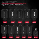 SEDY 11Pcs Metric Deep Impact Socket Set with Adapter for High-Torque Wheel Axle Nut Wrench Tasks