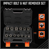 13+2 Piece Damaged Screw and Bolt Removal Tool Set in Heavy Duty Case, Made of Chrome Molybdenum Steel