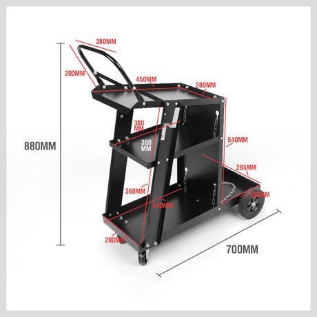 Sturdy 3-Tier Welding Trolley with Gas Tank Storage, Twin Tank Chains, and Solid Rubber Wheels