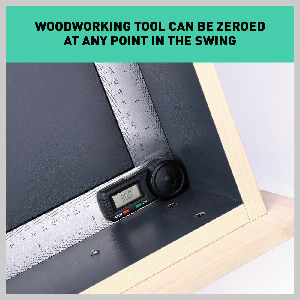 Stainless steel 200mm digital angle finder with LCD display showing 0-360 degrees measurement range