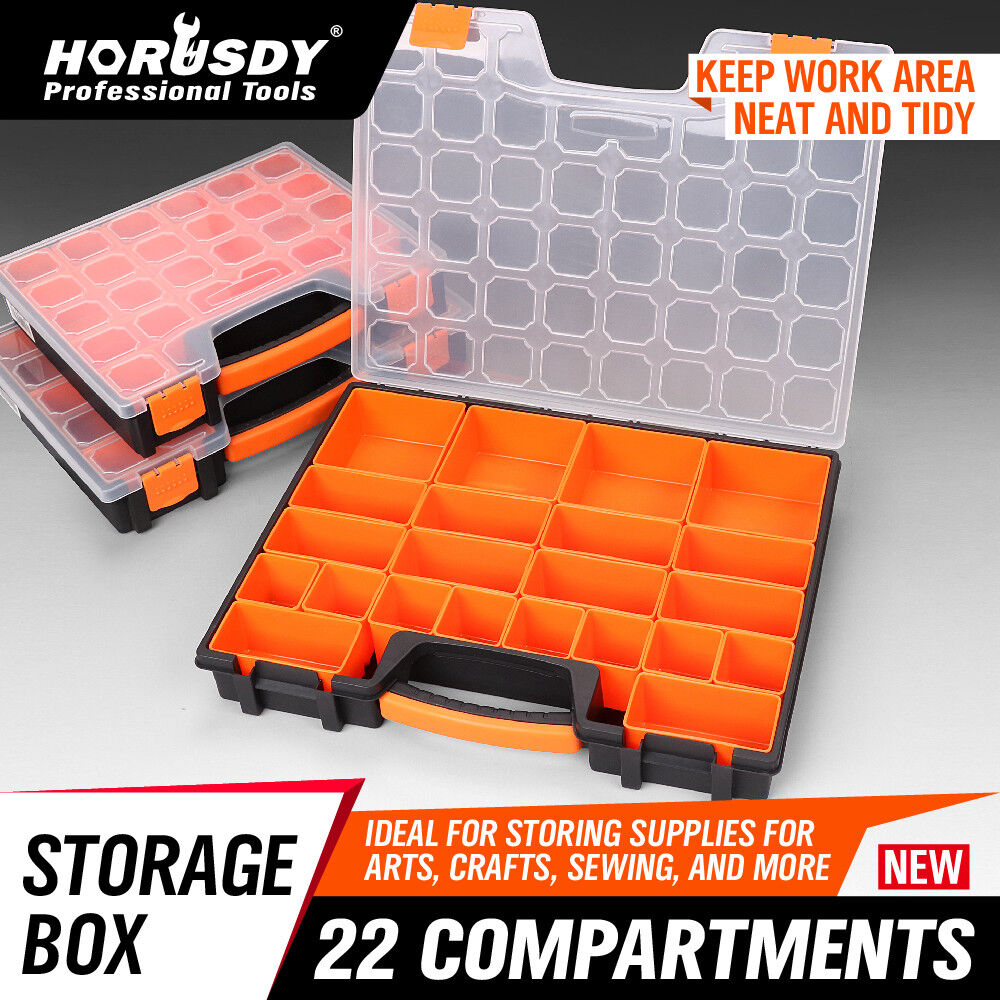 Organizer Storage Box with 14/15/22 Compartments, Plastic Carry Case for Tools and Craft Supplies