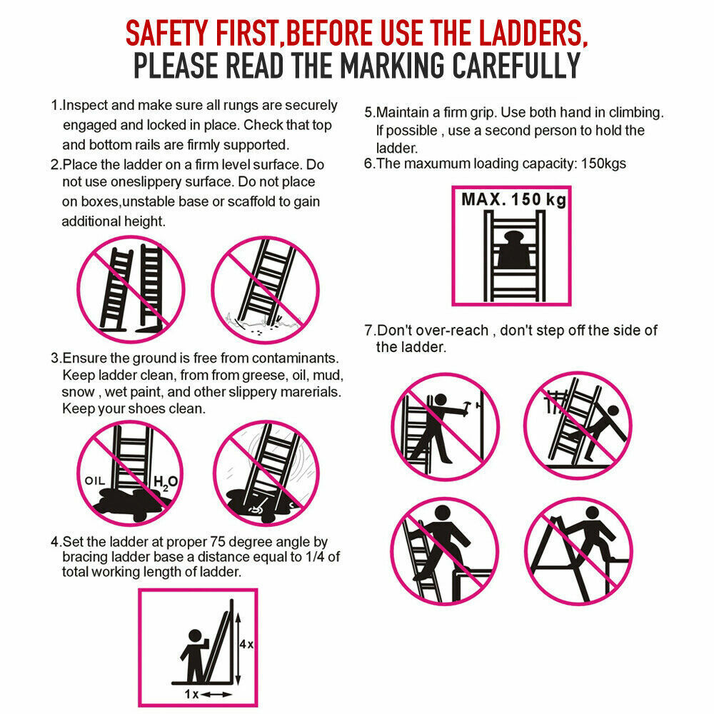 Premium aluminum multi-purpose folding ladder transforms from 3.7M to 6.7M stepladder, stairway ladder, extension ladder and scaffold platform.