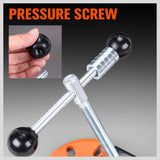 Professional Vehicle Fender Roller, a vital tool for auto repair, featuring an iron body for optimal hardness. Fully adjustable arm for gradual pull or push, versatile for a range of vehicle fender repairs. Includes 5 conical lug nut rings and a manual, with a minimum length of 300mm and a maximum of 578mm, weighing 6.8kg