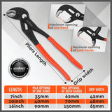 HORUSDY 3-Piece Water Pump Pliers Set with Slip Groove Joints, featuring 7", 10", and 16" Sizes, High-Polish Heads, Dipped Handles, and Storage Bag