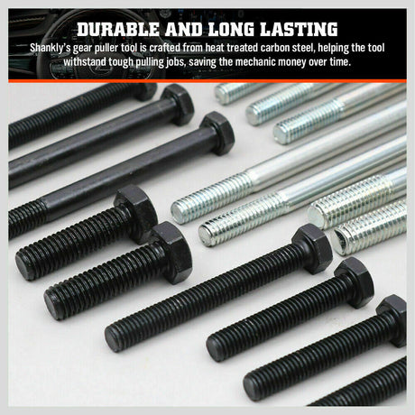 46-Piece Professional Harmonic Balancer and Gear Puller Set, featuring various pullers, bolts, and adapters for automotive maintenance and repair