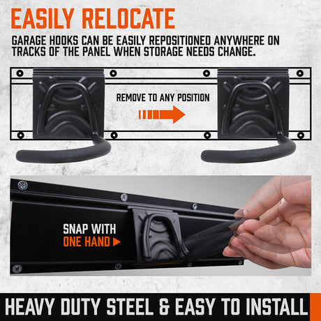 Versatile 15-Piece Wall Mount Hook Set for Organized Tool Storage on 64-Inch Heavy Duty Rail