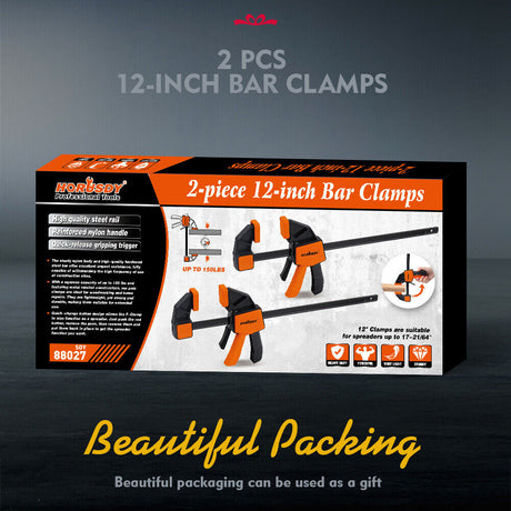 Set of 2 HORUSDY 12-inch Quick F Clamps with Adjustable 150Lbs Load Limit for Woodworking