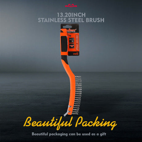 Durable 335mm Stainless Steel Wire Brush with Rubber Grip for Surface Cleaning