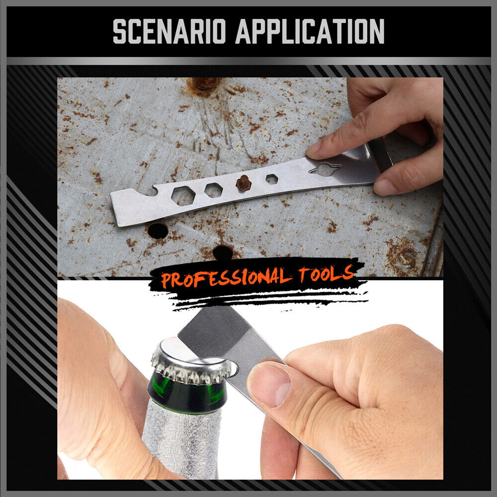 Durable stainless steel pry bars with hooked and flat ends for lifting, scraping, and prying.