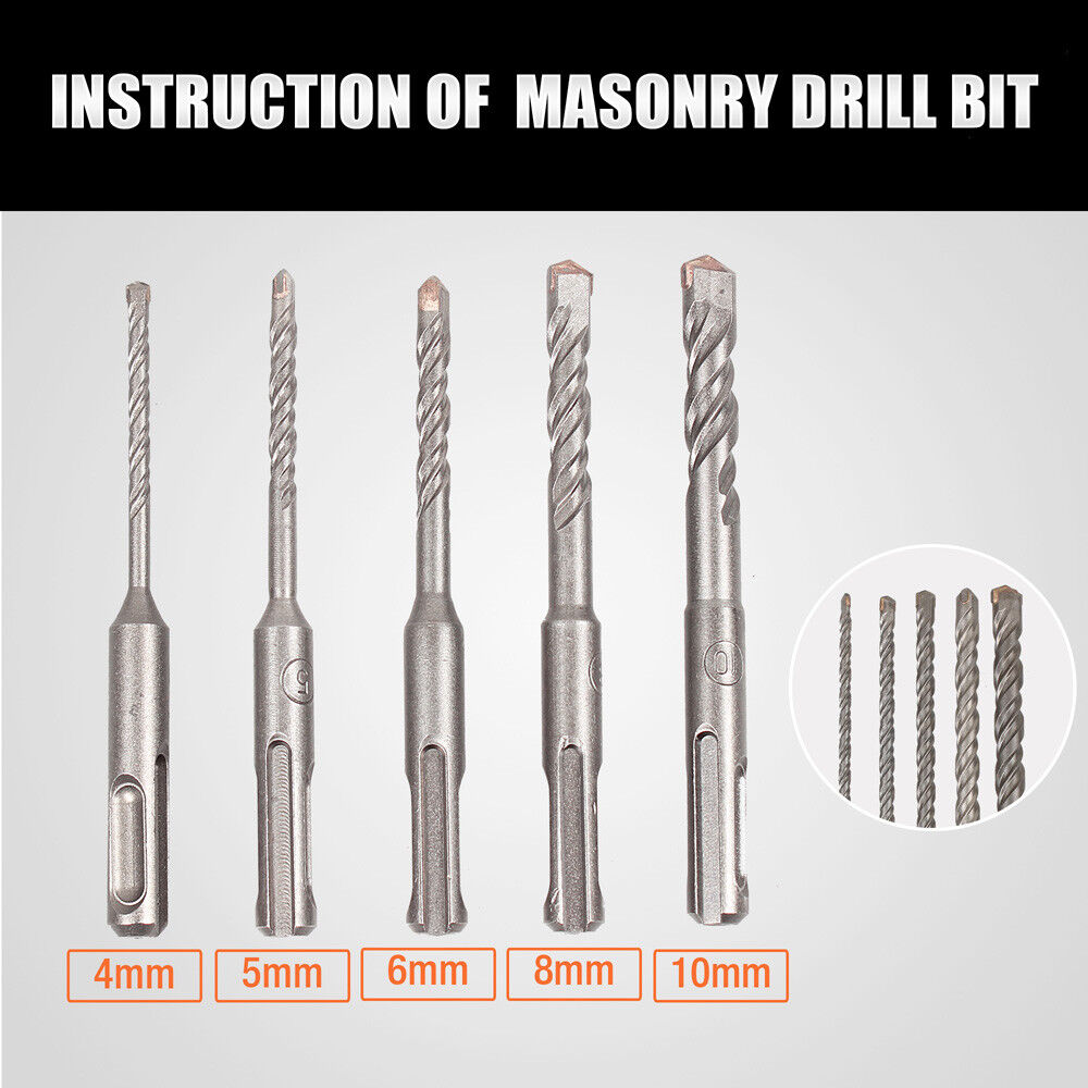 HSS Masonry Drill Bits Hammer Drilling Concrete Head Twist SDS Plus Shank 5-10mm