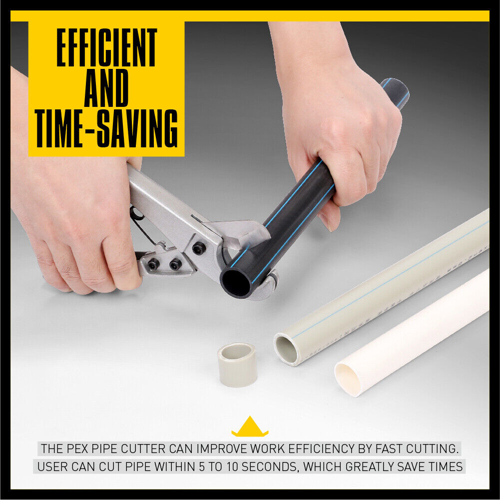 Durable PVC pipe cutter with spring-loaded handles for cutting PEX and polyethylene tubing