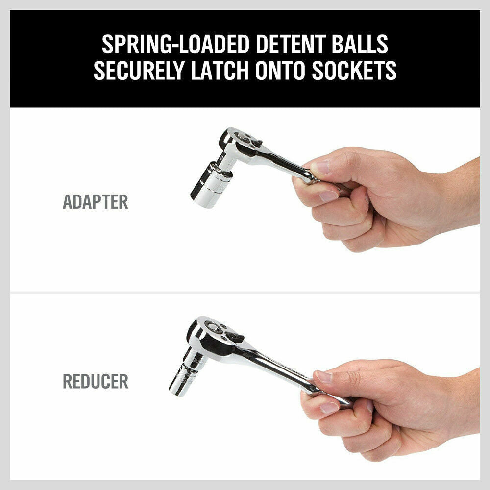 Versatile 7-Piece Socket Adaptor Set - Includes Flexible Adaptors and Reducers for 1/4", 3/8", 1/2" Drives with 360 Degree Swivel Action