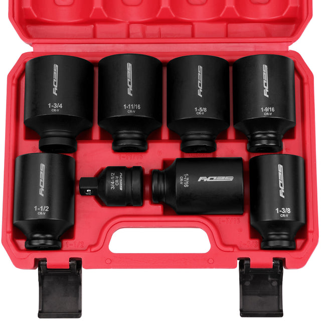 SEDY 8Pcs Deep Impact Socket Set with SAE Measurements and Adapter for Axle Nut Wrenches