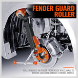 Professional Vehicle Fender Roller, a vital tool for auto repair, featuring an iron body for optimal hardness. Fully adjustable arm for gradual pull or push, versatile for a range of vehicle fender repairs. Includes 5 conical lug nut rings and a manual, with a minimum length of 300mm and a maximum of 578mm, weighing 6.8kg