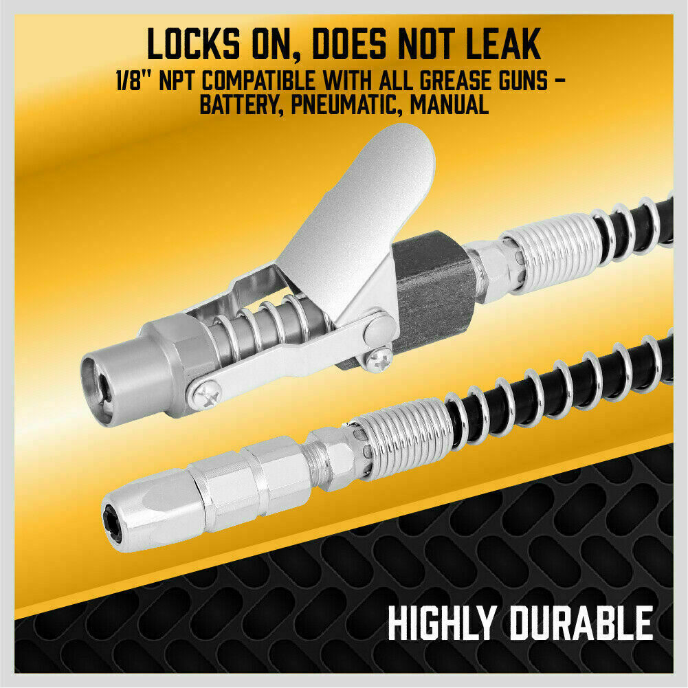 Durable Grease Gun Coupler with Quick Release and Lock System - 1/8'' NPT Thread, Rated for 10,000 PSI, Versatile Use