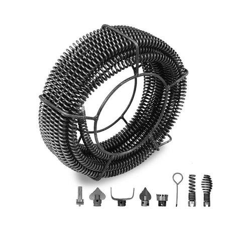 HORUSDY 12-Meter Drain Snake Pipe Cleaner with 6 Interchangeable Heads, Rust-Proof, and Anti-Corrosion, for Efficient Sewer Cleaning