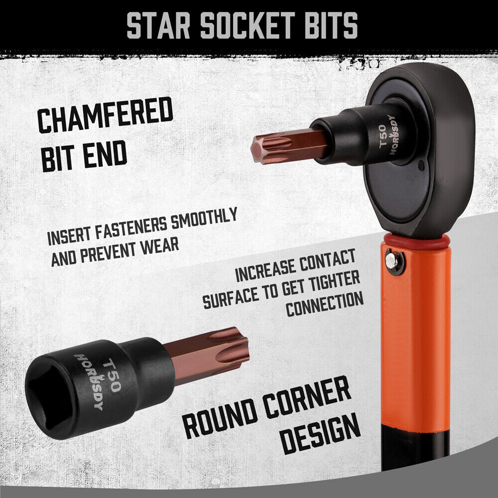 HORUSDY 31-Piece Torx & E Torx Socket Set, S2 Alloy Steel, Chrome Vanadium - Includes Solid Star & E-Torx Sockets Plus Adapters