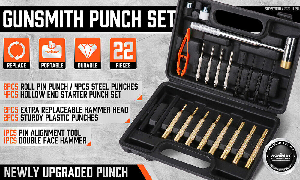 Gunsmith Socket Set 22Pc Hammer & Punch Set with Interchangeable Heads for Gunsmithing and ...
