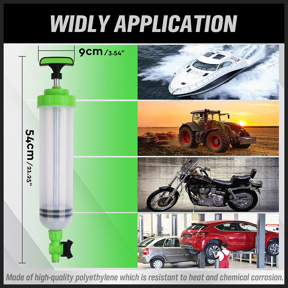 SWANLAKE 1.5 Liter Oil Extractor Fluid Transfer Pump with Fittings and Hose. Perfect for automotive, motorcycle, and machinery maintenance, easily extracting and refilling fluids like brake fluid and gear oil. Ergonomic handle design for comfortable use, clear tank with measurement scale for precise fluid management