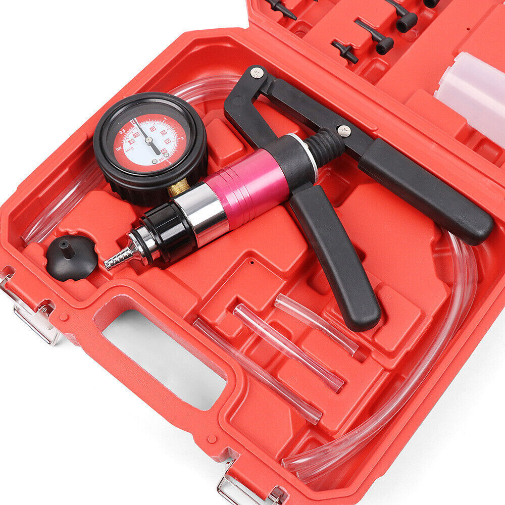 Versatile 21-Piece Vacuum Pressure Pump Kit for Testing Automotive Components and Brake Bleeding