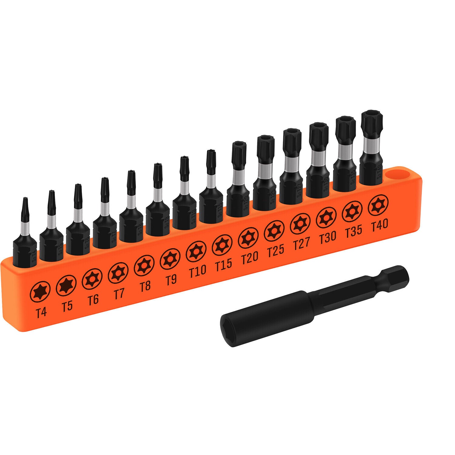 Durable Impact Tamper-Proof Torx Screwdriver Bit Set with Magnetic Extension - High-quality steel, versatile, secure fastening.