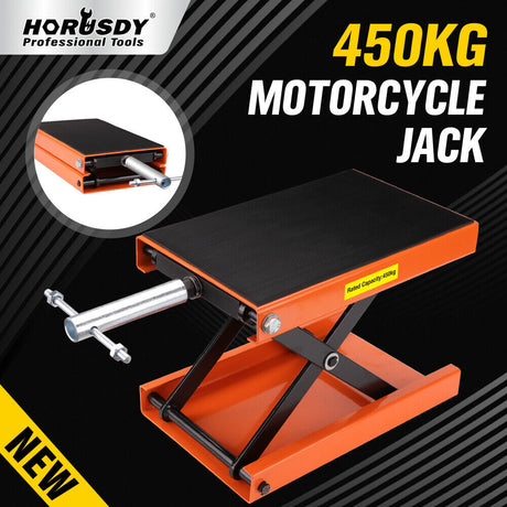 HORUSDY 450kg Motorcycle Scissor Lift Jack - Sturdy and Safe Motorbike Lifting Stand with Wide, Non-Slip Deck