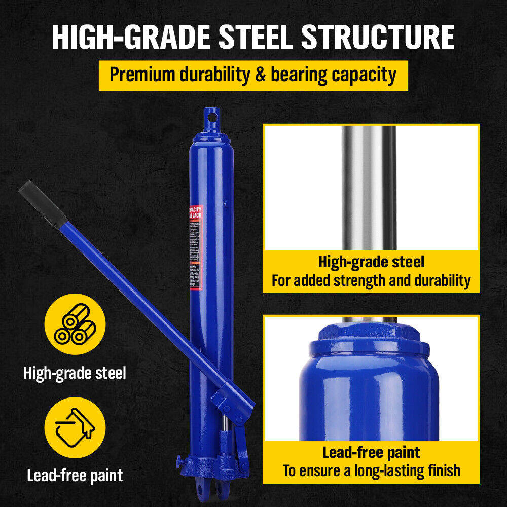 HORUSDY 8 Ton Hydraulic Long Ram Jack, 66cm-116cm Lifting Range, Sturdy Steel Construction, Ideal for Shop Cranes and Engine Hoists