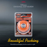 4-inch heavy-duty steel wire wheel cup brush for rust removal and surface preparation, compatible with M14 angle grinders