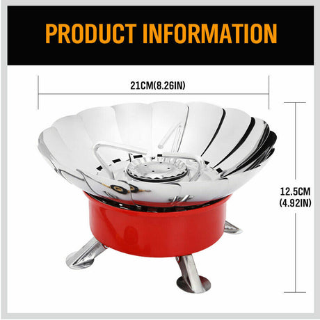 Compact and windproof outdoor gas burner, ideal for camping and outdoor cooking. Folding design for easy portability, with a sturdy and stable build